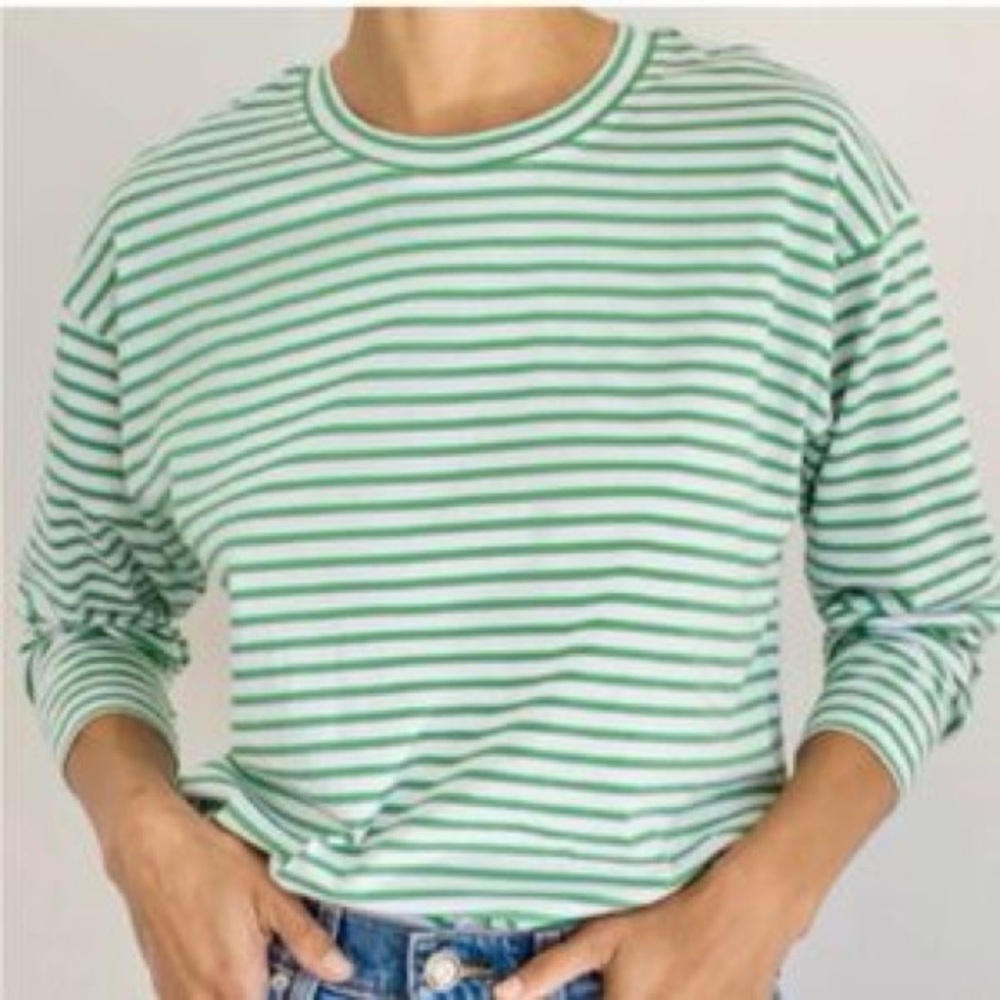 AYR Green and White Striped Shirt Sz M